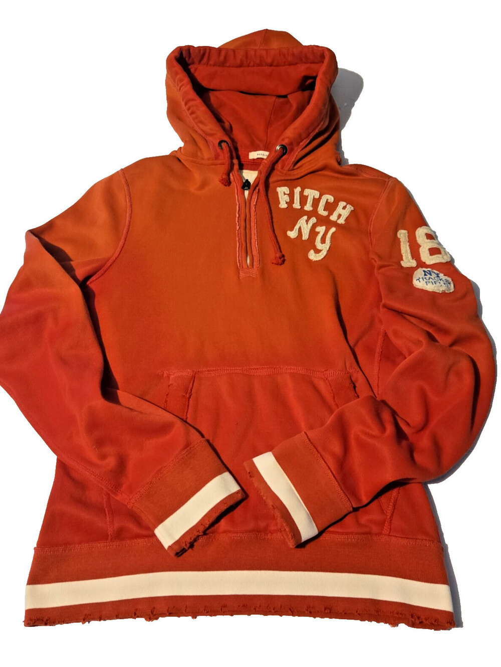 Y2K Abercrombie & Fitch Men's XL Orange Muscle Quarter Zip Hoodie Distressed